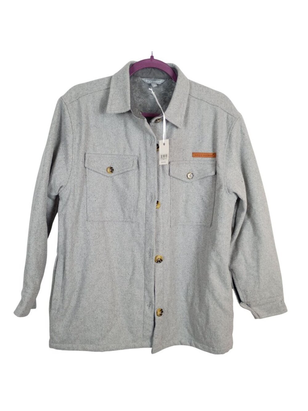 Simply Southern Sherpa Shacket Womens S Light Gray Button Front Fleece Lined